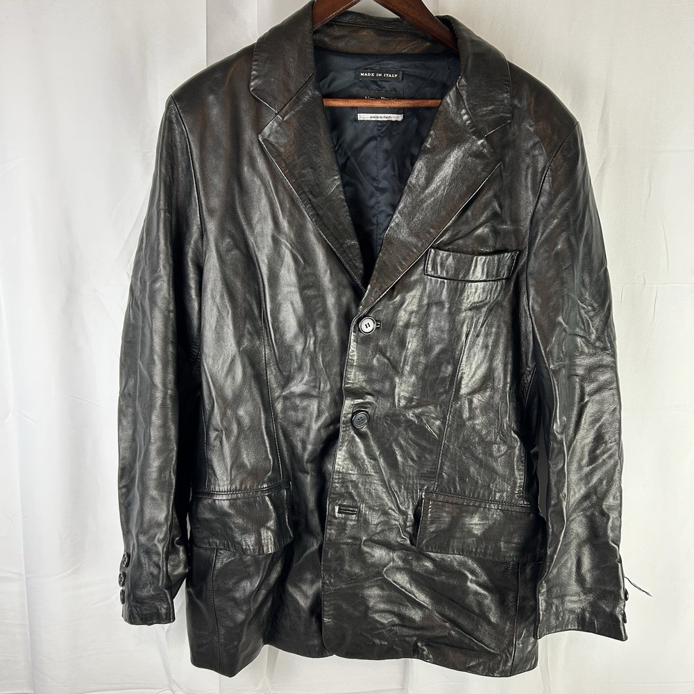 Vera Pelle Soft Italian Leather‎ Jacket Men Large Dark Brown Button Front